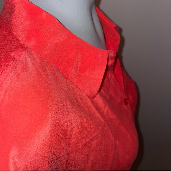 Equipment button down shirt collar popover tunic blouse red coral silk small - Picture 6 of 9